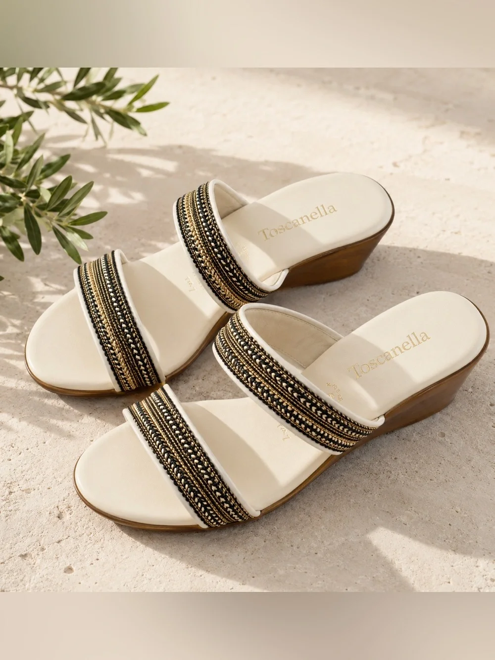 Toscanella Made in Italy Leather Wedge Slide Sandals – Braided Straps – Size 7